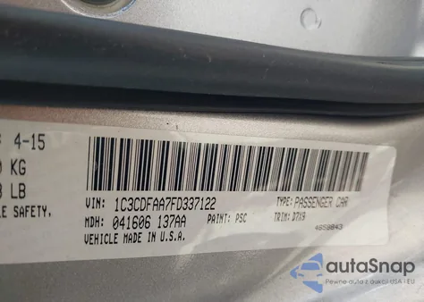 2015 Dodge Dart Se из США, поврежденный, VIN 1C3CDFAA7FD337122